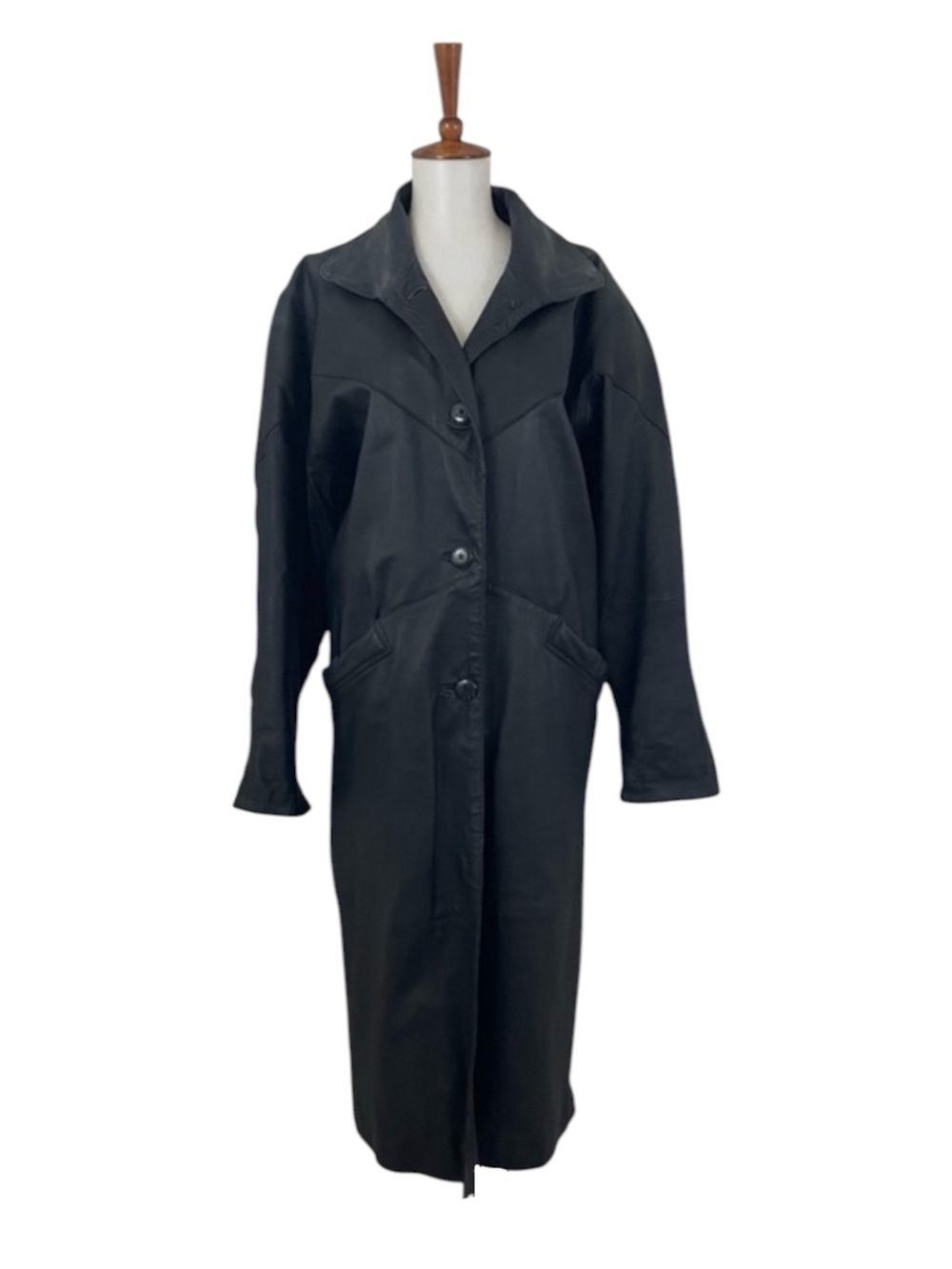 Vintage Leather Oversized Long Button‎ Down Duster Trench Jacket